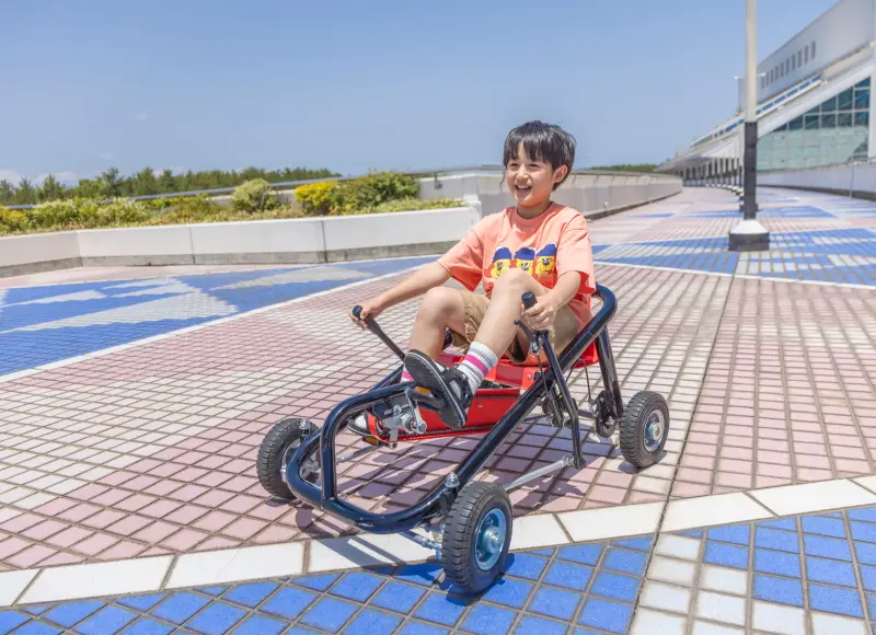 在室外享受踏板卡丁車的孩子